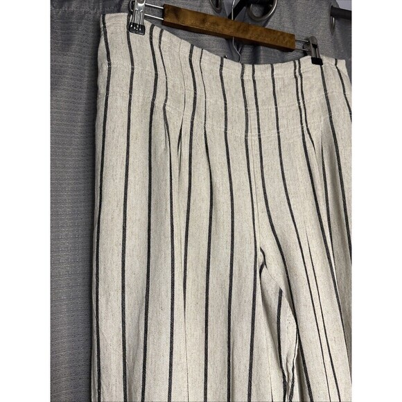 Worthington Wide Leg Linen Blend Cream & Black Stripes High Waist Size 16 - Picture 2 of 9